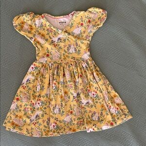 Boden Yellow Bunny & Floral Print Girls' Dress